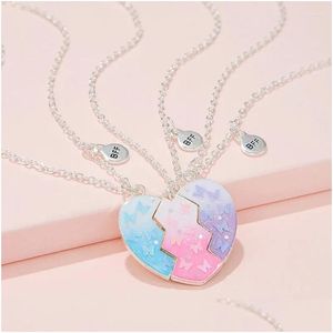 Anhänger Halsketten 3pcs/Set Colorf Butterfly Glitter gebrochenes Pfirsich Herz für 3 Mädchen Freundschaft BFF Freund Schmuck Geschenke Drop Lieferung DHK5R