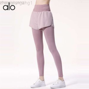 Desginer Alooo Yoga Aloe Pant Leggings Womens High Waist Hip Lift Fake Two Piece Tights Fitness Sports Pants