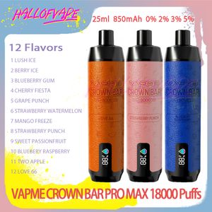 Original VapMe Crown Bar Pro Max 18000 Puff e Cigarros 25ml 0% 2% 3% 5% Nível 850mAh recarregável melhory 12 sabores