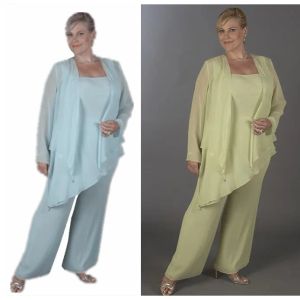 Anzüge Chiffon Plus Size Mutter der Braut Pant -Anzüge mit Jacke Vestidos Para Madre de la Novia Largos Frauen formeller Abend Hose Anzug