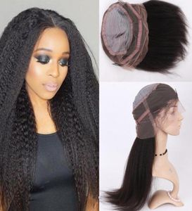 Selling 150180 Density Peruvian Glueless Coarse Yaki Pre Plucked 360 Lace Wig Kinky Straight 360 Lace Frontal Wigs Human Hai4202323429981