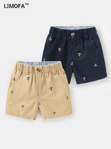 LJMOFA 1-8Y Summer Boys Casual Shorts for Toddler Kids Elastic Waist Short Pant Khaki Cotton Beach Soft Baby Clothing D347 240409