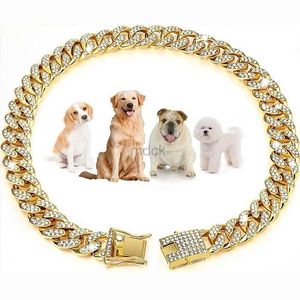 Pendant Necklaces Personalized Dog Collars for Small Medium Large Dogs Cat Gold Chain Diamond Cuban Collar with Design Secure Buckle Pet Necklace 240419