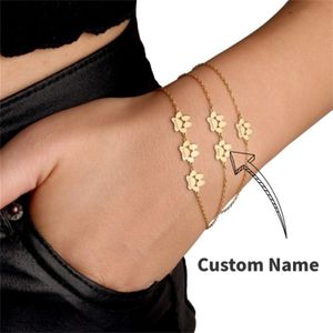 Pulseira minimalista Patracelet de gravação personalizada Pulseira Pulseira Personalizada Aço inoxidável Praw de cão elegante Bracelete Pet Christmas Presente 240323