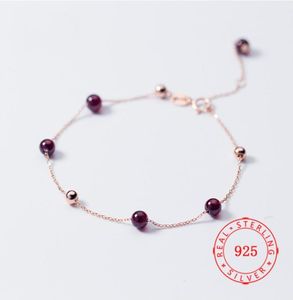 China sell Red Gemstone Garnet Beads Women Real Sterling Silver Bracelet white gold plated lady bracelets fashion jewelry 6371045