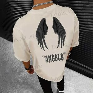 Camisetas masculinas de camiseta anjo asas gráficas para homens casuais colorido sólido pescoço t para a primavera verão de grandes dimensões SLVE SLVE MASCO MASCO T240419