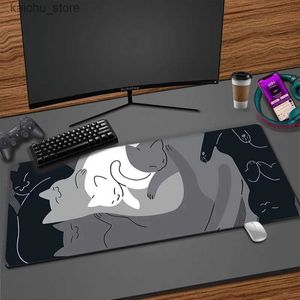 Mouse almofadas de mouse repousa grande gato fofo mousepad kawaii mouse mouse computador computador preto e branco mousepad 900x400 tapete de mouse para pc teclado mesa de mesa tapete y240419