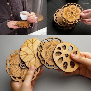 Table Mats Buddisum Coasters Mat Wooden Bamboo Lotus Root Shape Round Cup Tea Coffee Placemat Home Decoration Kitchen Accessories