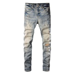 Jeans de grife de designer angustiado Rapped Biker Slim Fit Motorcycle Denim para homens de alta qualidade Jean Mans Pants servir Hommes 036