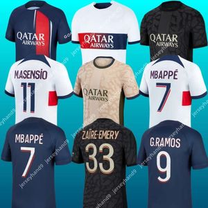 23 24 Paris Futbol Formaları Erkekler için P SGS Çocuklar - Mbappe Hakimi Marquinhos Verratti isimleri ile otantik futbol kitleri