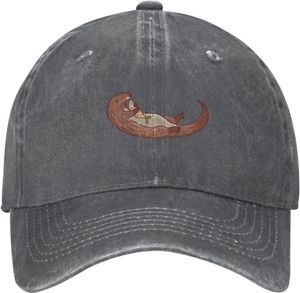 Otter Fish Cute Distressed Adjustable Washed Denim Mens Dad Trucker Hat Baseball Ball Cap for Men 240415