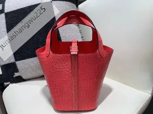 10A Luxury Handbag Designer Designer All-Handmade Wax Thread Syn Mist Top Alligator Skin Women's Bucket Bag Handbag 18cm Dame Bag