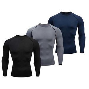 Mens TShirts 3piece mens compression Tshirt set for fitness running and tight fitting clothing Mens gym sports top with quick drying Rash cover in black an J240419