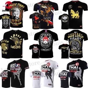 Men's T-Shirts Vszap Muay Thai Boxing T-Shirt Gym MMA Martial Arts Mens Cotton T-Shirt Kickboxer Black T Top Karate Kickboxing Training Shirt T240419
