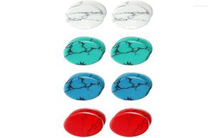 Stud Earrings 4 Pairs Unisex Marble Stone Screw Set Ear Piercing Plugs Faux Gauges Illusion Tunnel Colourful 8MM5810386