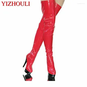 Танцевальные туфли женщины 15 см высокие худшие каблуки красные плюс размер над коленом длинные ботинки с шпильком 6 -дюймовые сексуальные клубные шеста