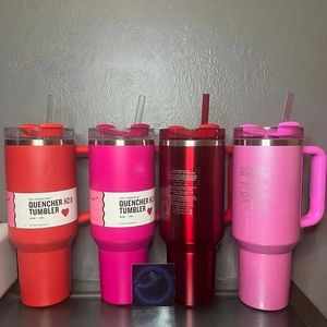 Ready to ship Co-bran-ded card red pink blue quenching cup H2.0 40 oz stainless steel water cup silicone handle lid straw second generation car mug Valentine's Day