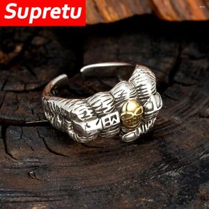 Кластерные кольца доминирующие панк -кулак открытие ретро -тайское серебряное череп -бикерские аксессуары