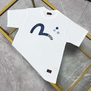 2024 Top Plate Original Label Trendy Brand Ev Fushen Men's Seagull and tyg Stamp tryckt avslappnad kort T-shirt halvärmad topp 724673