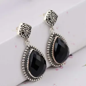 Dangle örhängen FNJ 925 Silver Vintage Cross for Women Jewelry S925 Sterling Drop Earring Black Agate