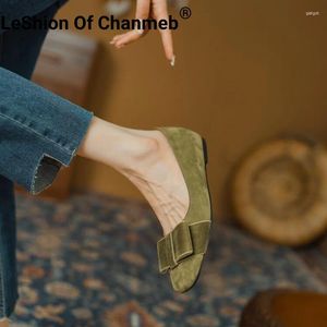 Casual Shoes Leshion of Chanmeb Women Kid mocka lägenheter naken söt bowknot grunt fyrkantig tå kvinna armé grön slipon platt sko vår 40