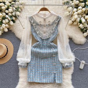 Casual Dresses Msharbor 2024 Boutique Women's Dress Sweet Heavy Diamond Studded spets kort vintage doftande vindmidja