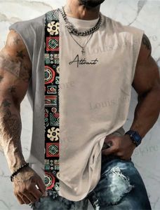 Men's T-Shirts Mens Vest T Shirt Patterned Colorblocking Tribal Harajuku Crew Neck Clothing Daily Sports Slveless Print Ethnic Top T240419