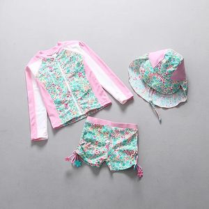 Women's Swimwear Girl Swimsuit Long Sleeve Floral Children's Bathing Suit Zipper Up UV Protection Blouse For Girls Baby Rash Guard UPF50