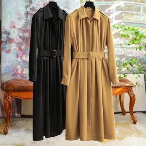 Casual Dresses ALSEY England Style Slim Loose Tie Ladies Trench Coat Dress Autumn Winter Long-sleeved Buttons Lapel Jacket