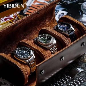 Caixas de relógio Bolsa Yibidun 1 2 3 Slots Slots Microfiber Skin Skin Leather Roll Storage Travel Case Bolsa de presente