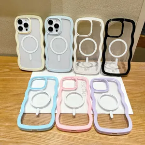 Magnetic Wireless Charging Wave Cases For Iphone 15 Pro Max 14 Plus 13 12 11 Iphone15 Clear Contrast Color Hard Plastic Soft TPU Hybrid Hit Magnet Phone Back Cover