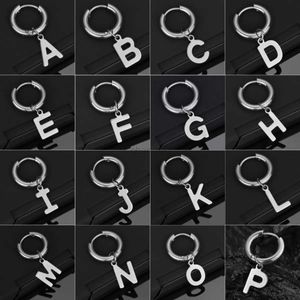 Other Fashion Initials Letters A-Z Drop Hoop Earrings For Women Silver Color Punk Dangle Earrings accessories Jewelry Gift 240419