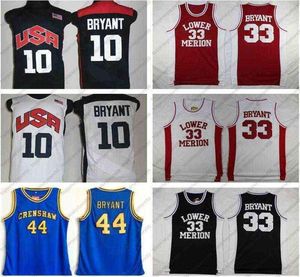 12 m USA Lower Merion 33 Bryant Jersey College Men High School Basketball Hightower Crenshaw Dream Red White Blue Stitched9059035