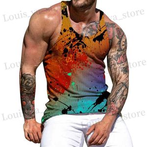 メンズTシャツMan Tank Tops 3Dデジタル印刷ベスト夏のファッションとレジャーo首の男性服のボディービルシングレットベスト2024 T240419