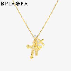 Hänghalsband dplaopa 925 Sterling Silver Three Cross Colar Pendant Long Chain Halsband 2022 Fin smycken Rock Punk Women Wedding Jewels 240419