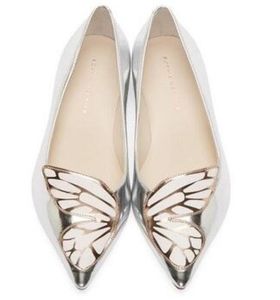 Sophia Webster Lady Patent LeatherButterfly Wings Embroidery Sharp Flat Shallow Women039Sシングルシューズサイズ3442Silver5759787