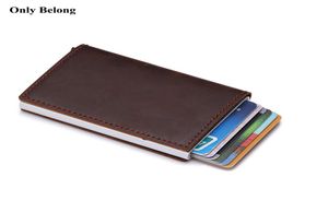 Orijinal deri alüminyum cüzdan kimliği engelleme cüzdanı otomatik açılır kredi kartvizit vaka koruyucusu7949587