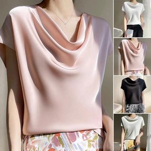 Camicette da donna Donne Donne Slim Fit Top Elegant Summer Satin Waied Collar Tops Short Short Shold Shirts Casual Work per femmine