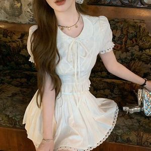 Arbetsklänningar japanska eleganta prinsessor 2 stycken Set Women Korean White Kawaii Shirt Mini kjol kostym kvinnlig fransk chic y2k party 2024