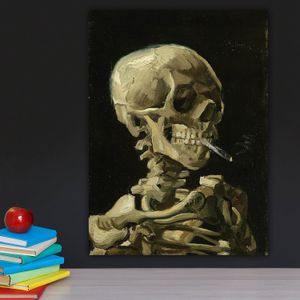 Vincent van Gogh Wall Art Skull com cigarro 1885 Art Poster Prints Prints Skeleton Ailding Pintura retrô Pictures para decoração da sala de estar