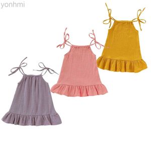 Girl's Dresses Summer Infant Baby Girl Dress Toddler Dress Muslin Cotton Sleeveless Ruffles Slip Dresses d240419