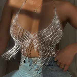 Inne inne luksusowe łańcuch klatki piersiowej z Tassel Bra Top Crystal bielizna bikini seksowna biżuteria do ciała na festiwalowy prezent 221008