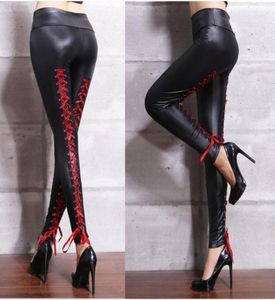 Women039SパンツCapris Women Strinedy Faux Laceup Leather Tights Back Leggings PVC Pencil Ladies sexy latex high waisted tig3750092