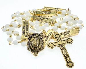 Pendant Necklaces 6mm White Facet Glass Rosary Religious Rosary With FATIMA Centor Singapore Catholic Necklace Antque Gold Metal6217651