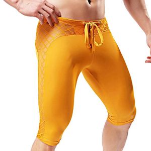Pantaloncini da uomo fitness lungo pugile biancheria biancheria intima mesh pantaloni corti traspirare tronchi sexy sport leggings