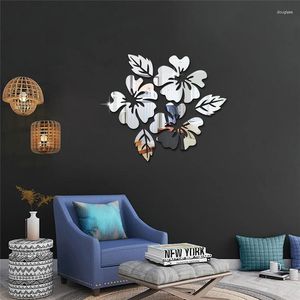 Wall Stickers 2024 Flower Pattern Sticker Decoration 3D Decal Art DIY Mirror Living Room Decor Silver/Gold/Black