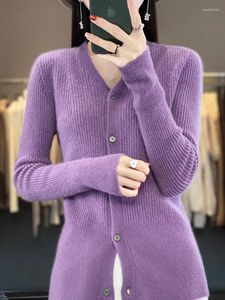 Kvinnors stickor addonee V-ringning Slim Cardigan Spring Autumn Merino Wool tröja Solid Comfort Cashmere Knitwear Korean trasa