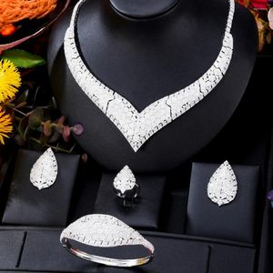 Brincos de colar Conjunto de Godki clássico geométrico 4pcs africano para mulheres casamento zircônia cz jóias de festa nupcial