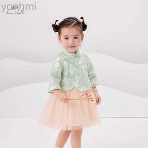 Sukienki dla dziewczyn DB1220758 Dave Bella Spring Baby Girls Fashion Floral Sukienka z małą torbą sukienkę dla dziewczynki Lolita 2pcs Ubrania D240419