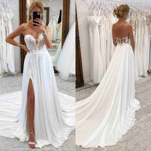 Boho A Line Wedding Dresses Lace Sweetheart Button Back Wedding Dress Sweep Train Slit designer bridal gowns